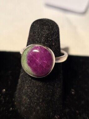 Sterling Silver Ruby Zoisite Round Gemstone Ring